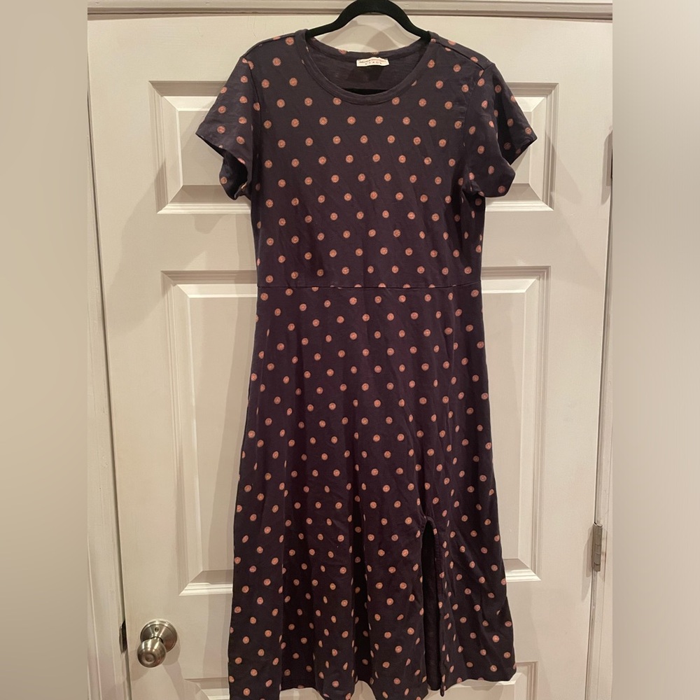 Midi dress with left side slit. Pattern is coral medallions.